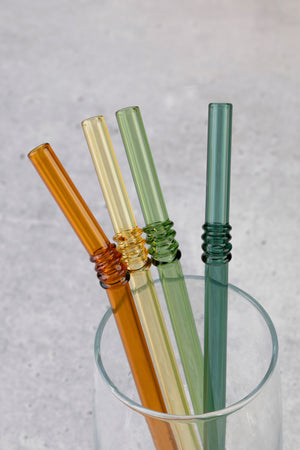 Vintage Glass Straws 4pc Green/Orange/Yellow