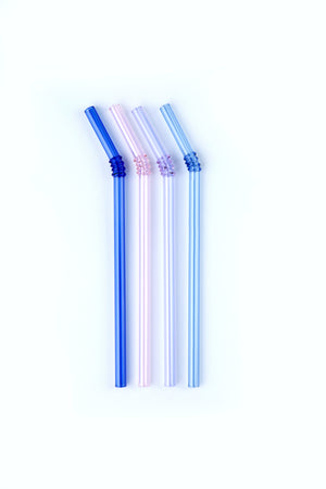 Vintage Glass Straws Purple/Pink/Blue 4pc