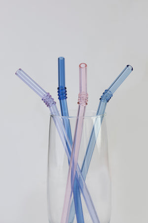 Vintage Glass Straws Purple/Pink/Blue 4pc