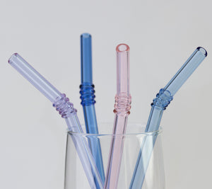 Vintage Glass Straws Purple/Pink/Blue 4pc
