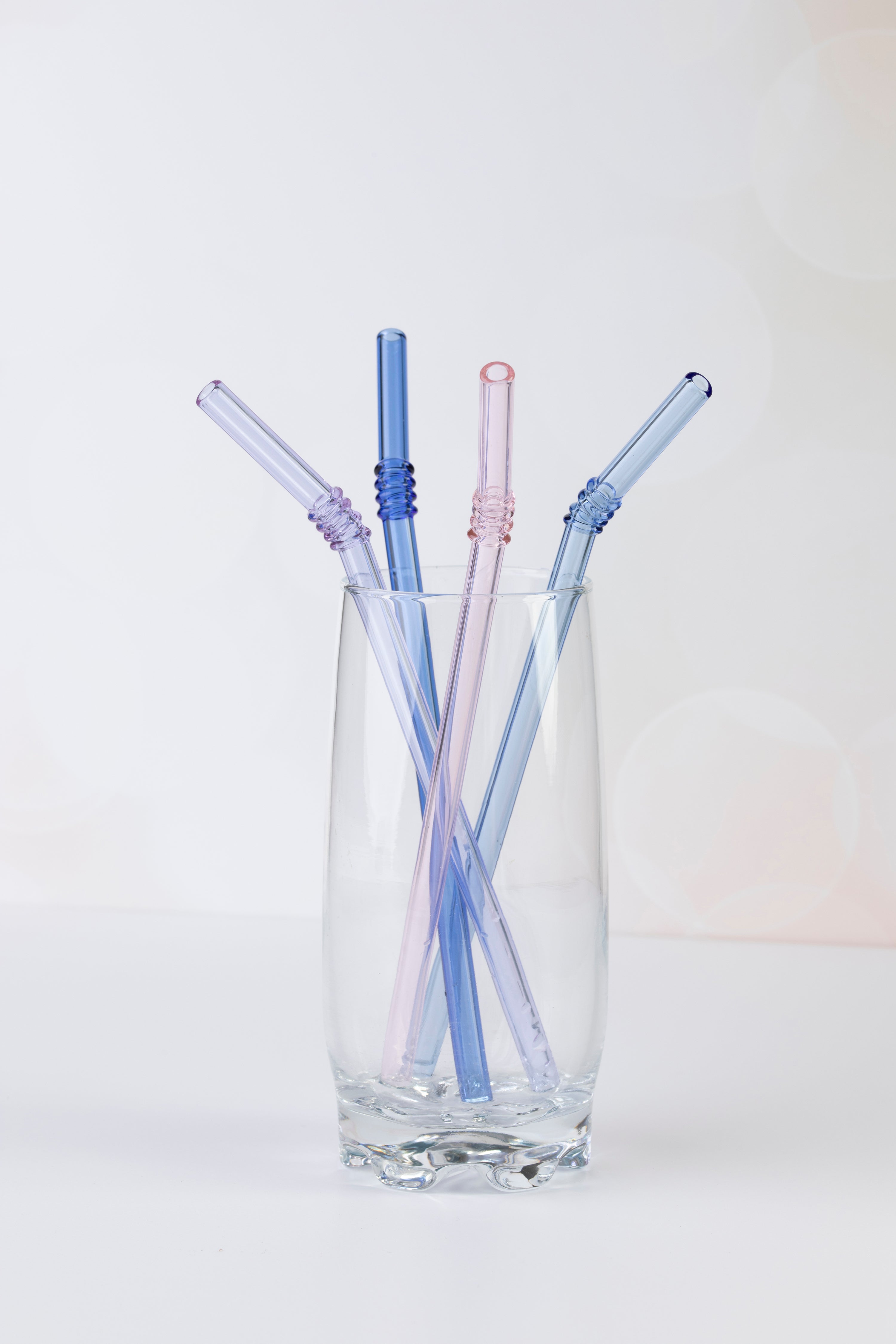 Vintage Glass Straws Purple/Pink/Blue 4pc