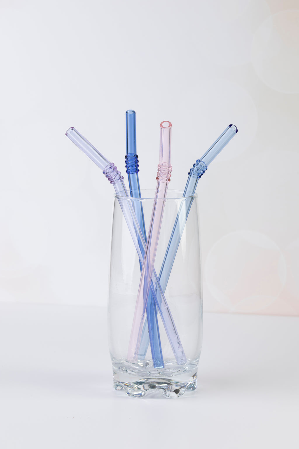 Vintage Glass Straws Purple/Pink/Blue 4pc