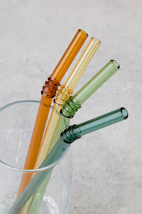 Vintage Glass Straws 4pc Green/Orange/Yellow