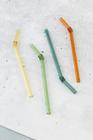 Vintage Glass Straws 4pc Green/Orange/Yellow