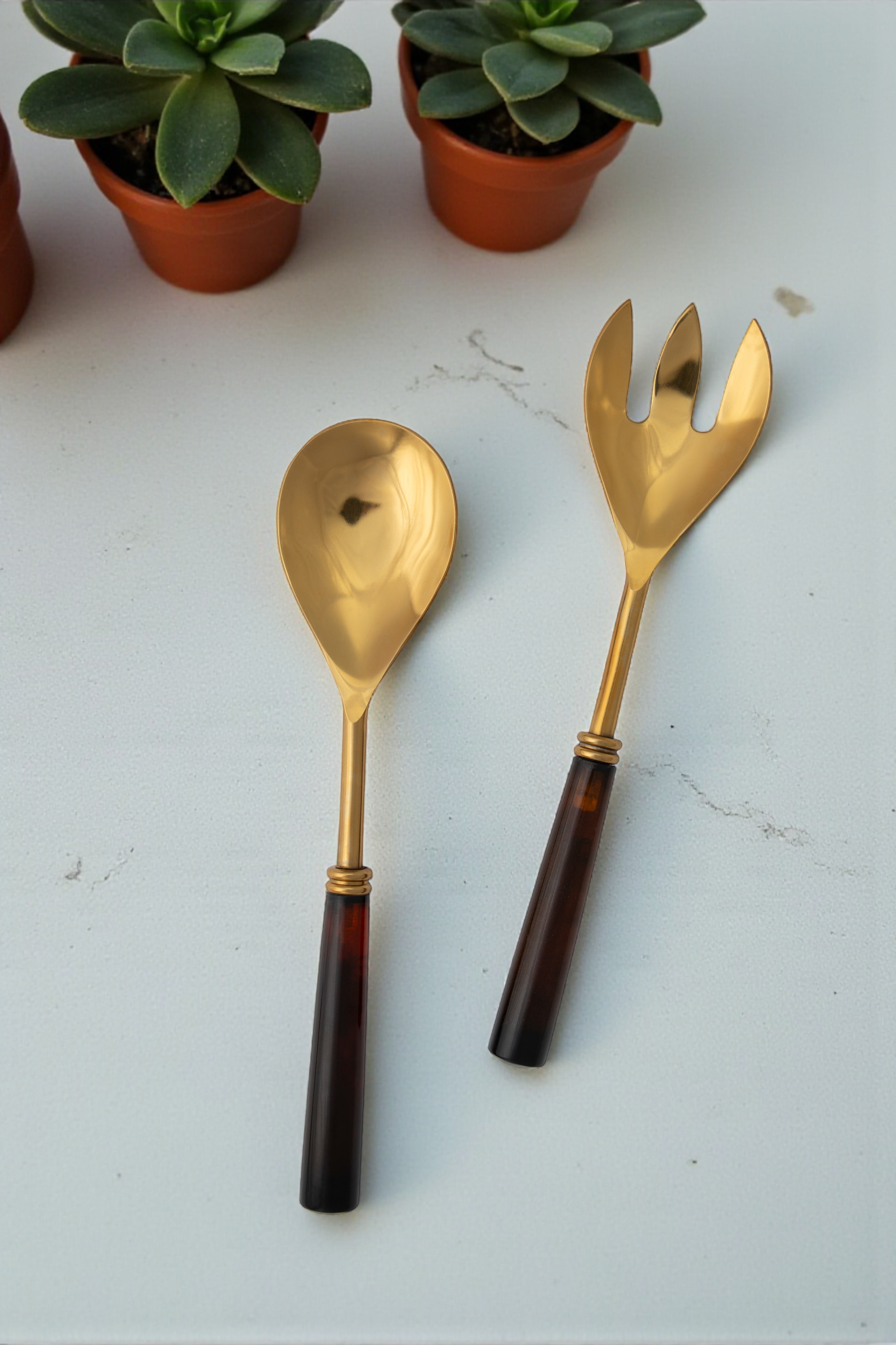 Goa Gold & Tortoise Shell Salad Servers