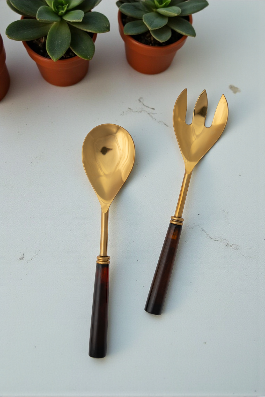 Goa Gold & Tortoise Shell Salad Servers