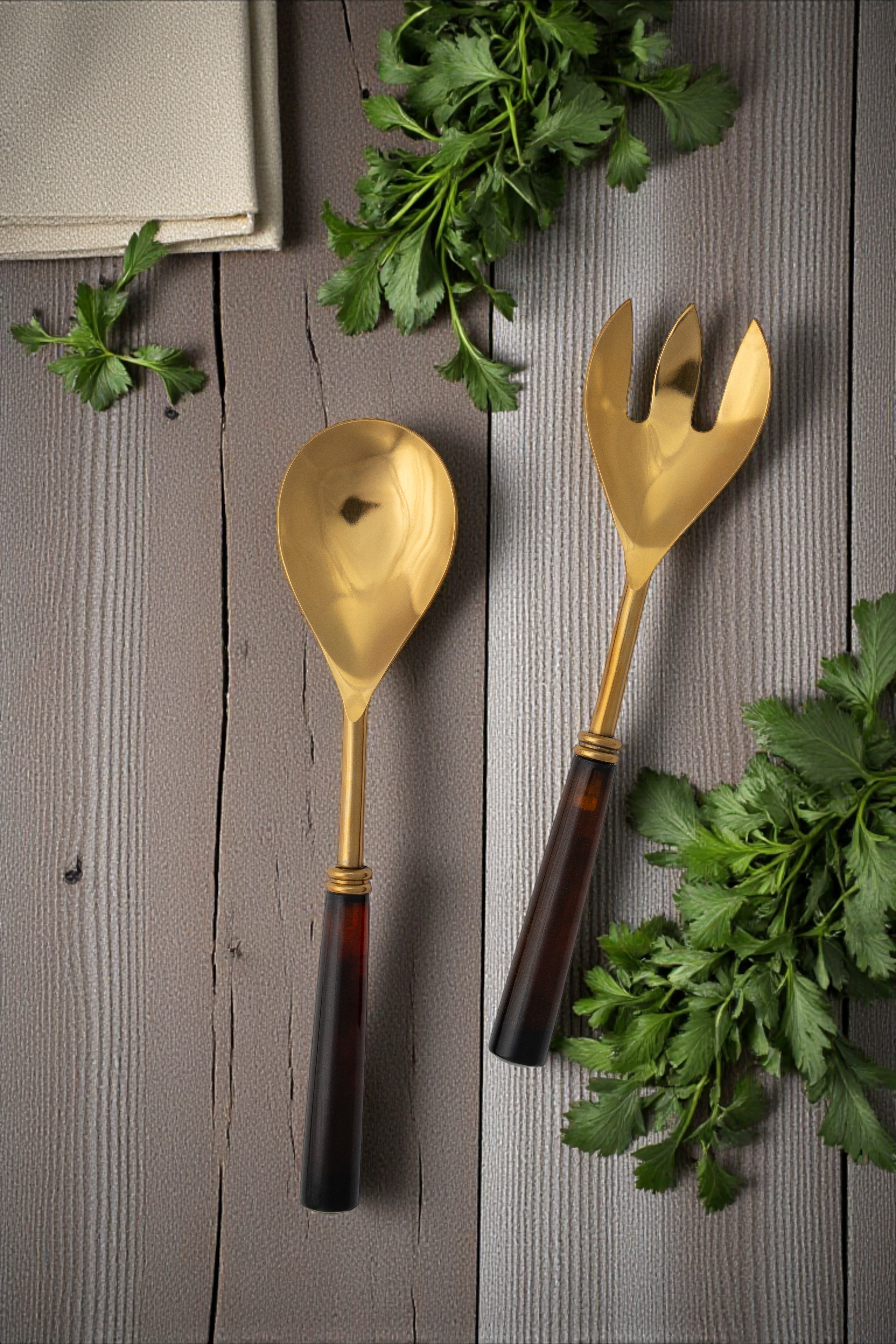 Goa Gold & Tortoise Shell Salad Servers