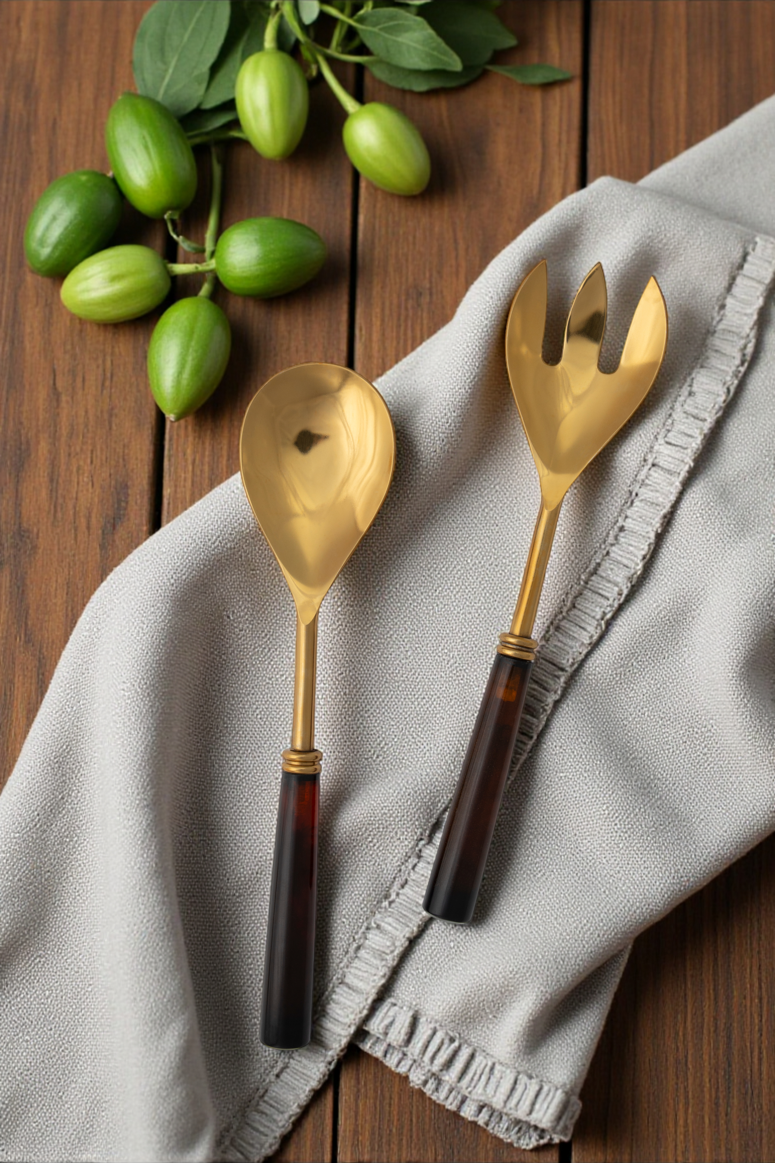 Goa Gold & Tortoise Shell Salad Servers
