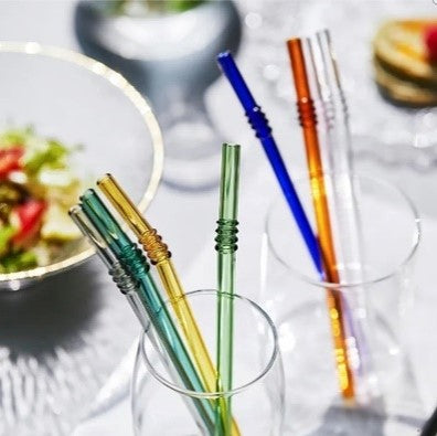 Vintage Glass Straws 4pc Green/Orange/Yellow