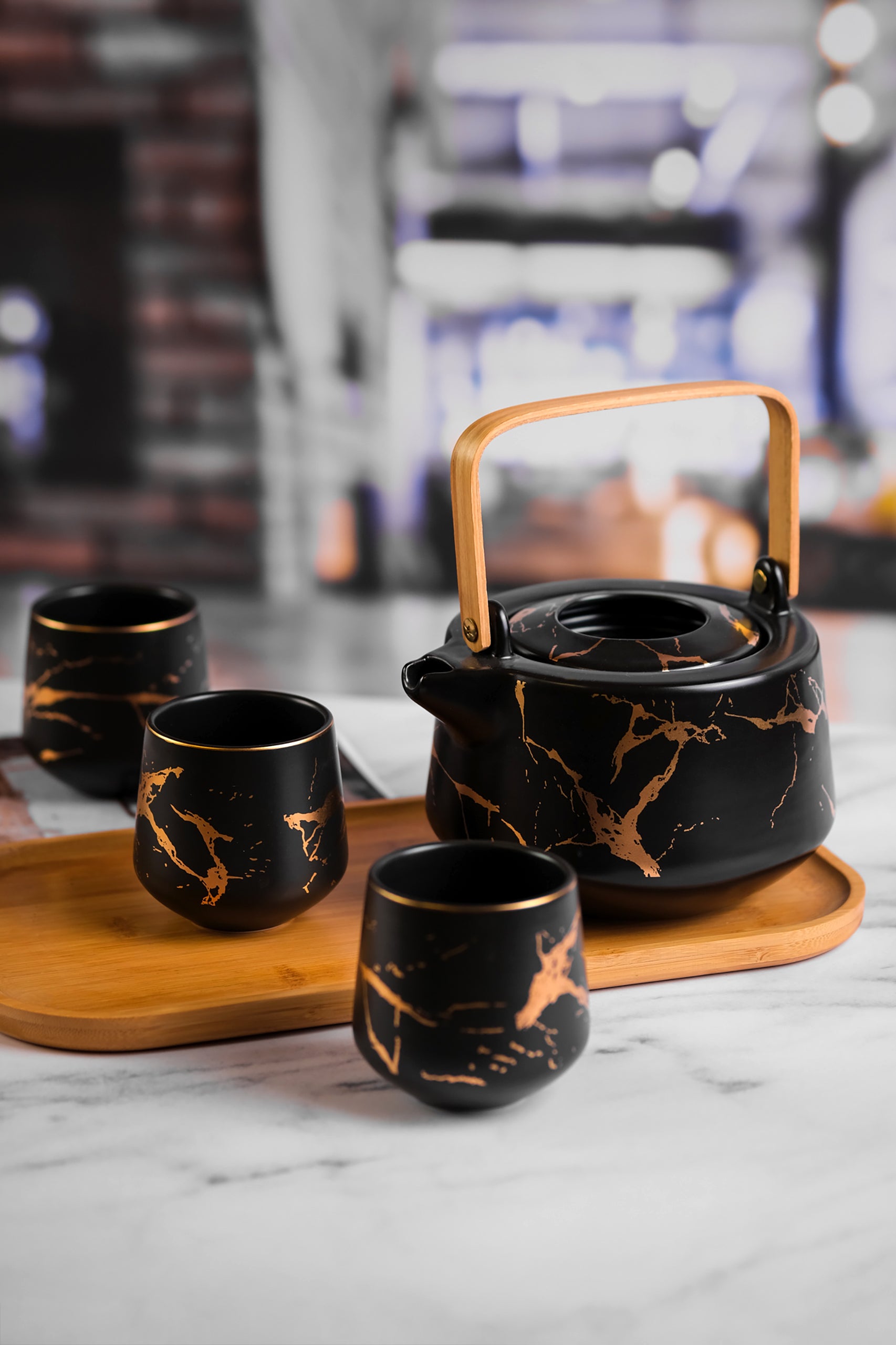 Japanese Kintsugi Tea Set, Teapot and Cups