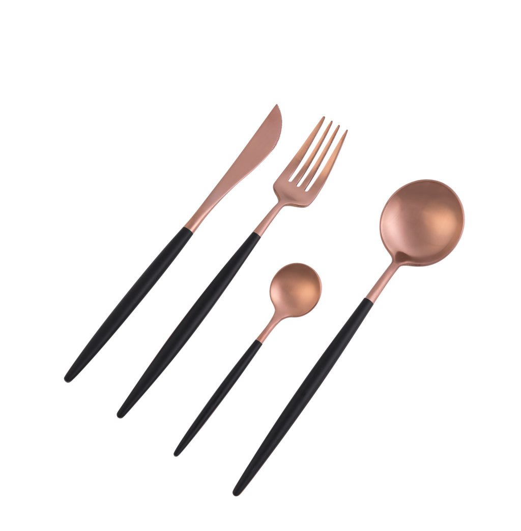 Dubai Rose Gold and Black 16pc Cutlery Set