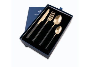 Sydney Black and Gold Titanium 24 Piece Cutlery Set