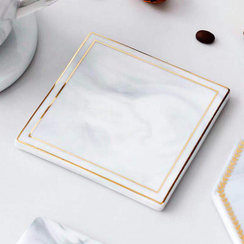 Grecian  marble and gold Coaster ( set of 2)