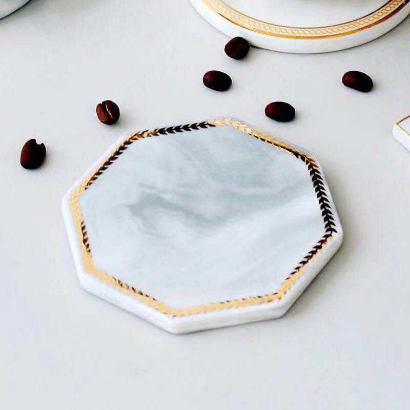 Grecian  marble and gold Coaster ( set of 2)