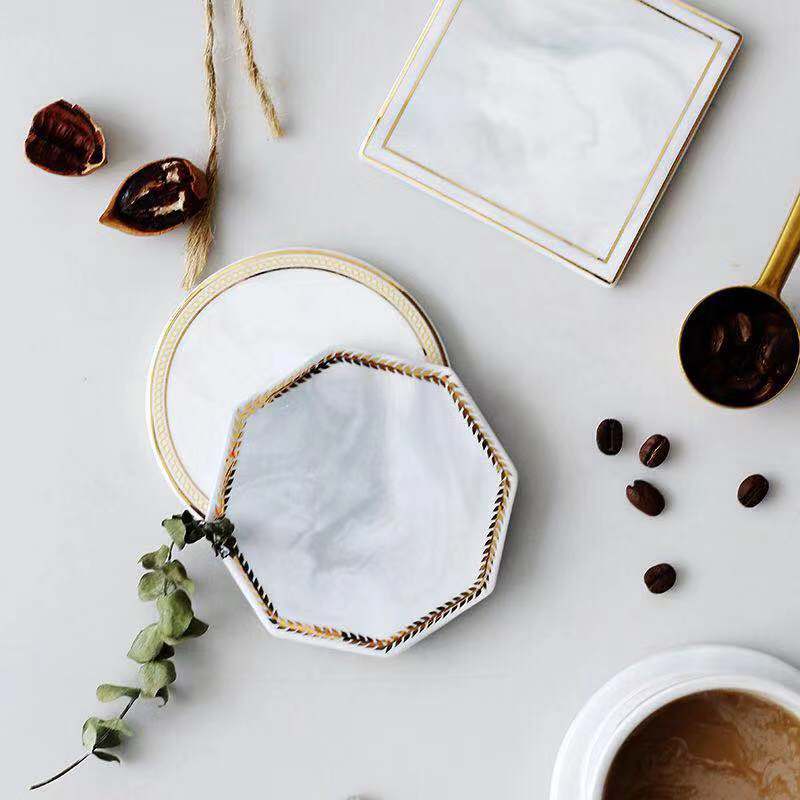 Grecian  marble and gold Coaster ( set of 2)